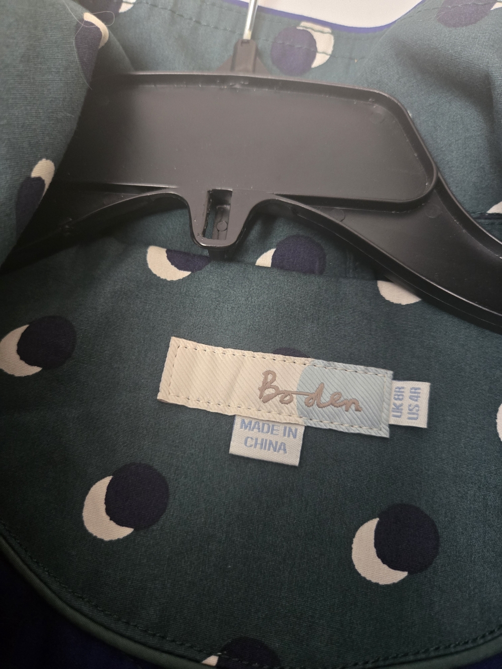 Dark Green Boden Anya Crescent Print Hooded Raincoat - Picture 2 of 5